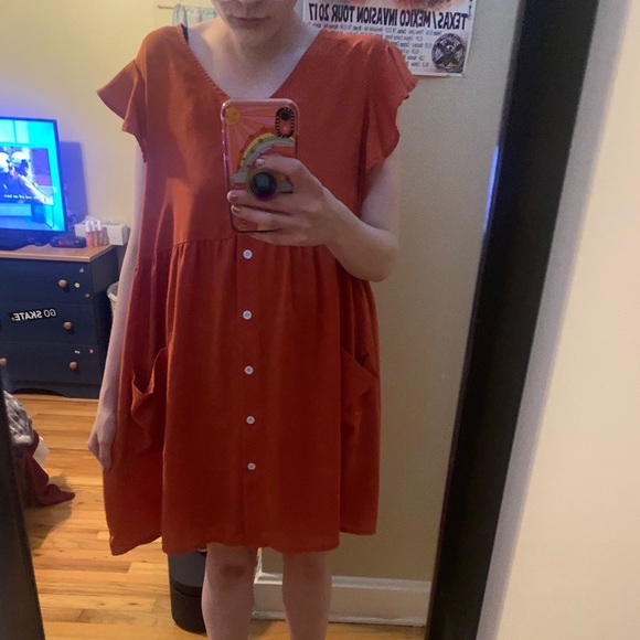 SHEIN Orange Flowy Button Up Dress Size Large - Picture 3 of 5